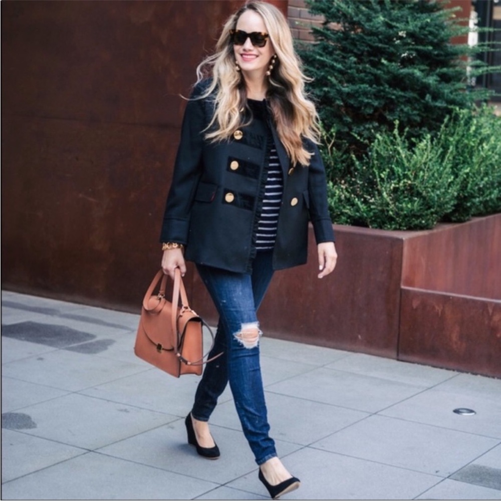 Kate Spade Broome Street ruffle velvet trim jacket